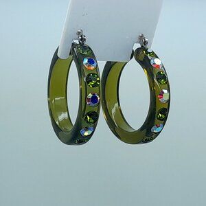 Vintage style olive color Lucite Acrylic1.5 inch Hoop Fashion Earrings